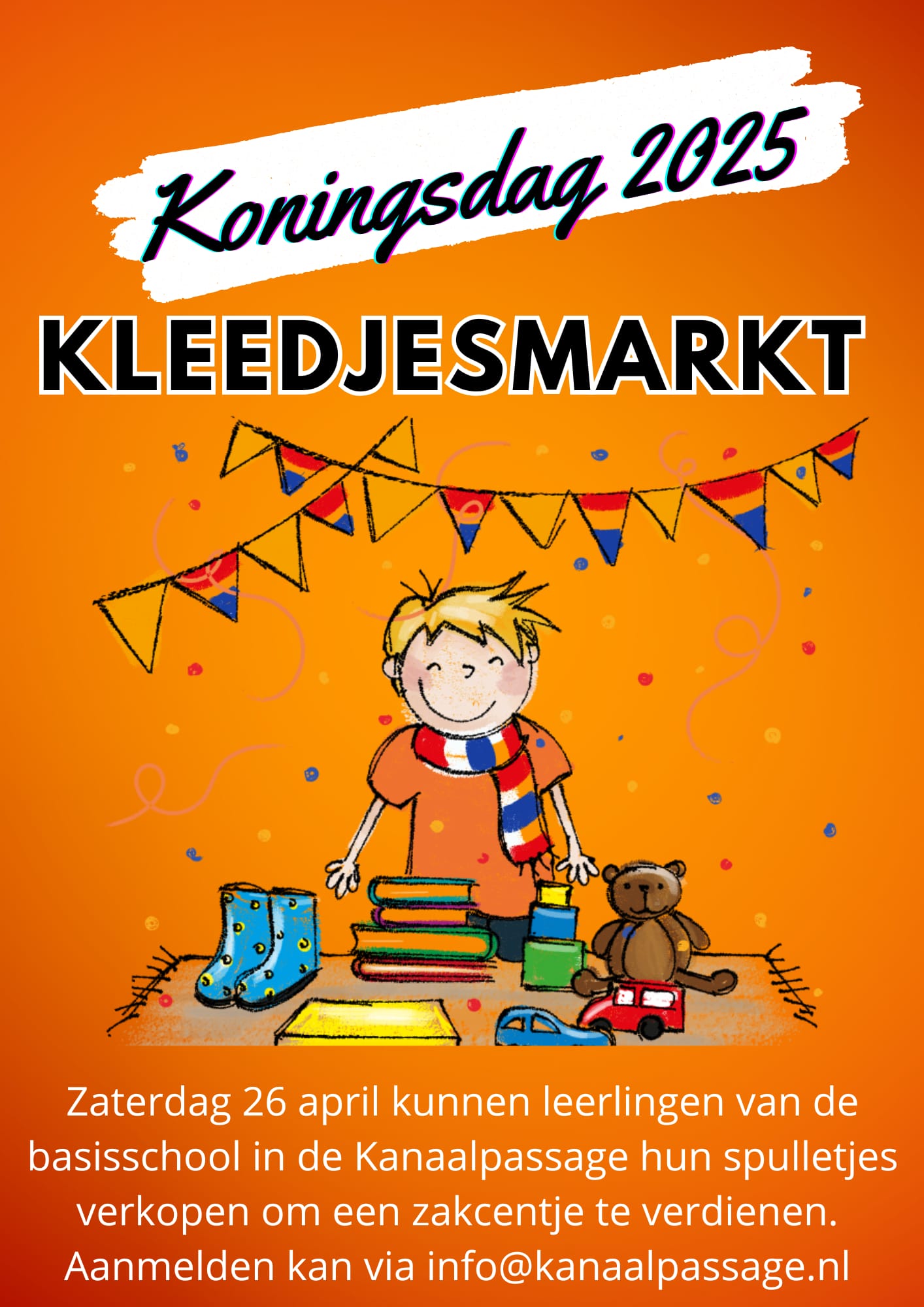 Kleedjesmarkt op Koningsdag 2025 in Kanaalpassage Stadskanaal