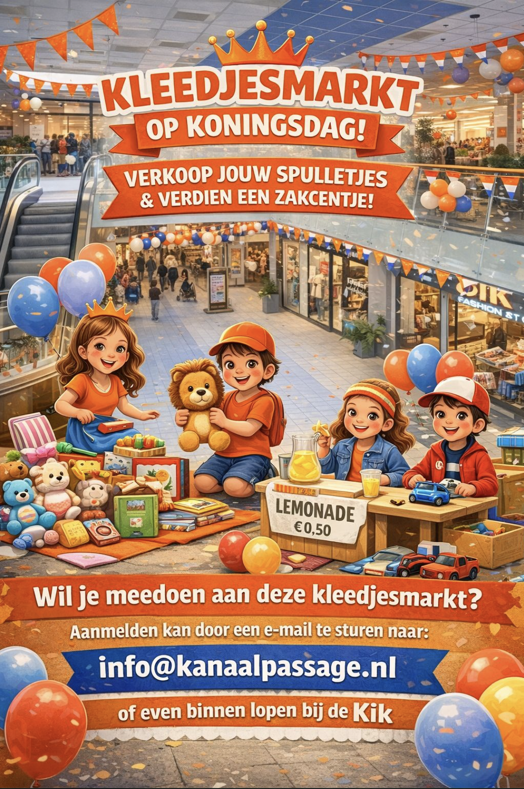 Kleedjesmarkt Koningsdag 2026 in de Kanaalpassage
